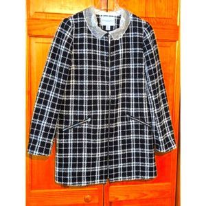 Carolina Belle‎ Womens Coat Sz Small Montreal Houndstooth Embellished Collar